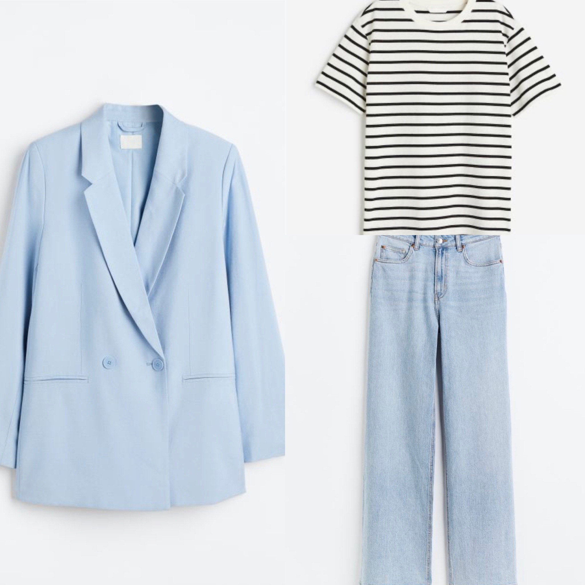 H&M new arrivals 
Striped t shirt
Black and white
Light wash wide leg jeans 
Light blue blazer
Affordable 
Spring outfit
Spring clothes

#LTKstyletip #LTKSeasonal