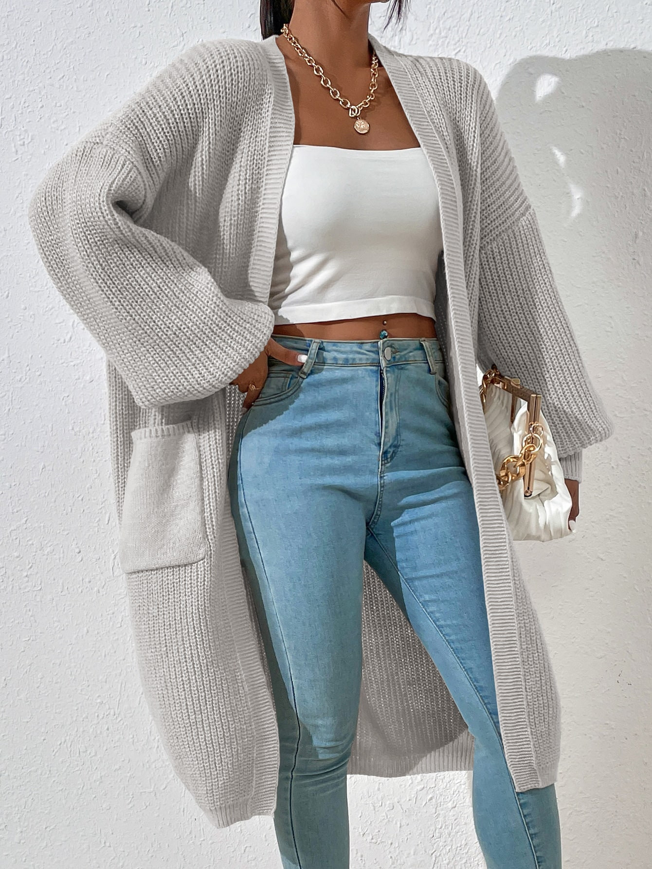 SHEIN Essnce Dual Pocket Drop Shoulder Cardigan | SHEIN