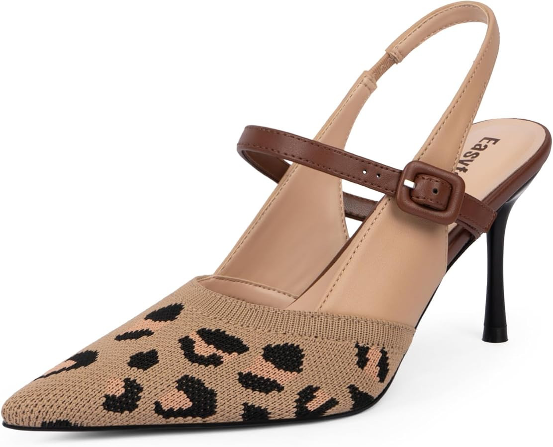 Easyfox Closed Toe Heels for Women Pointed Toe Stiletto Knitted Slingback Heels Womens Pumps Wedd... | Amazon (US)