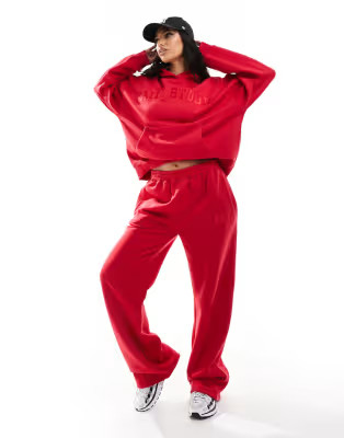 Kaiia studio hoodie and wide leg jogger co-ord in red | ASOS (Global)