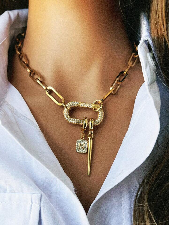 1Pc Chunky Full Diamond Mountaineering Buckle With A Full Diamond Letter And Rivet Pendant Women'... | SHEIN