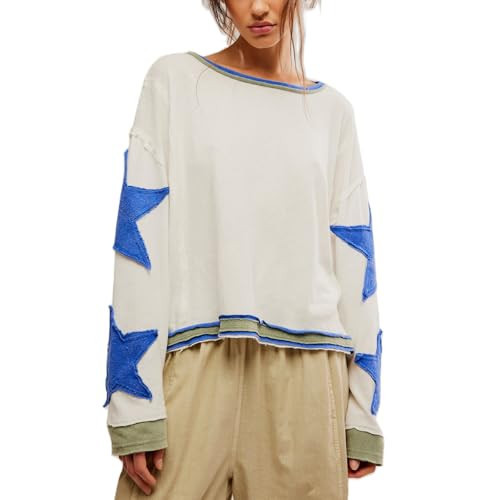 Amiblvowa Oversized Sweatshirt Women Teen Girl Star Graphic Crewneck Y2k Free Long Sleeve Vintage Aesthetic People Dupes FP Dup ES Fourth 4th of July Independence Day Shirt Sweater Shirt Pullover Top | Amazon (US)