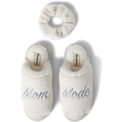 Dearfoams Womens Louise Embroidered Mom Slide Slipper Gift Set with Scrunchie - Muslin Size XL | Target