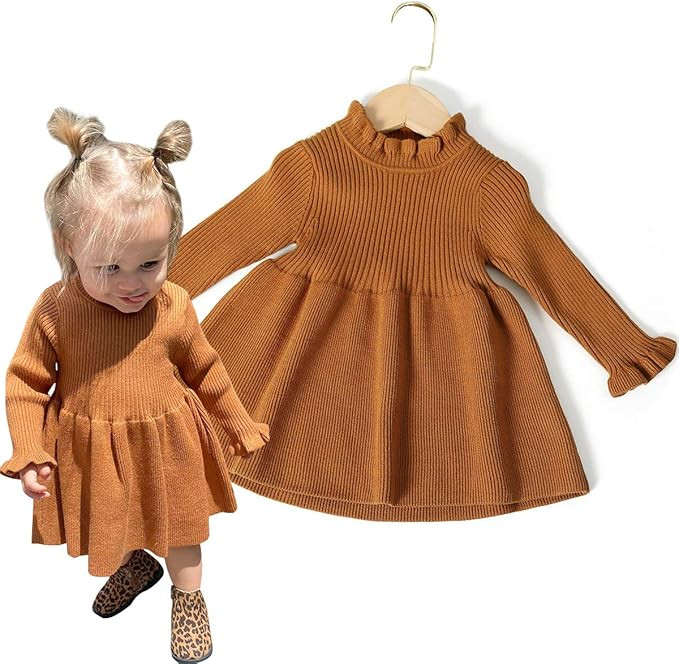 Simplee kids Little Girls' Long Sleeve Girl Dresses and Rompers Ribbed Knit Sweater Dress Black f... | Amazon (US)