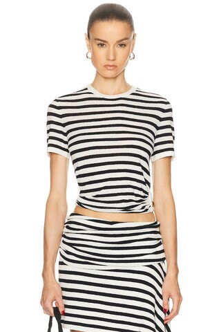 Christopher Esber Stripe Knit Ruched Orbit Tee in White, Black | FWRD 