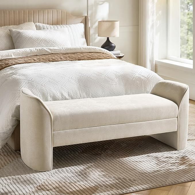HULALA HOME 57" Modern Chenille Upholstered Bench, End of Bed Bench with Thick Padded Seat for Be... | Amazon (US)