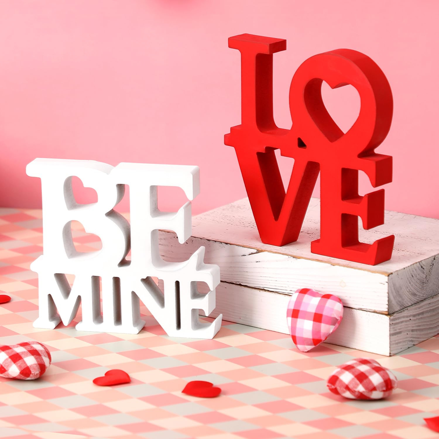 Valentines Love Be Mine Wooden Signs - Romantic 2PSC Letter Sign Decorations for Tabletop, Mantle... | Amazon (US)