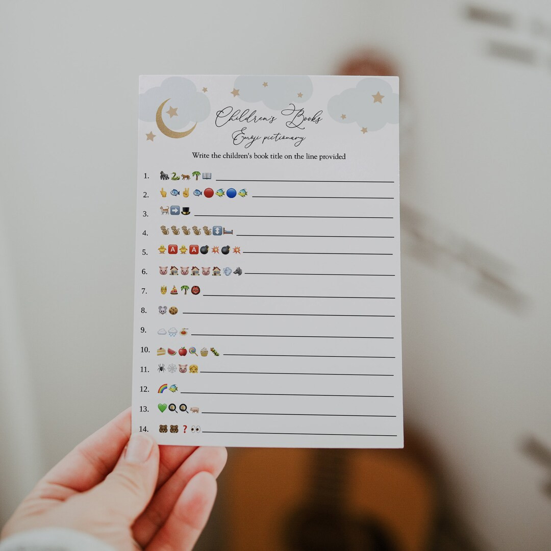 Over the Moon Baby Books Emoji Pictionary, Baby Shower Games, Blue, Printable Template, INSTANT D... | Etsy (US)