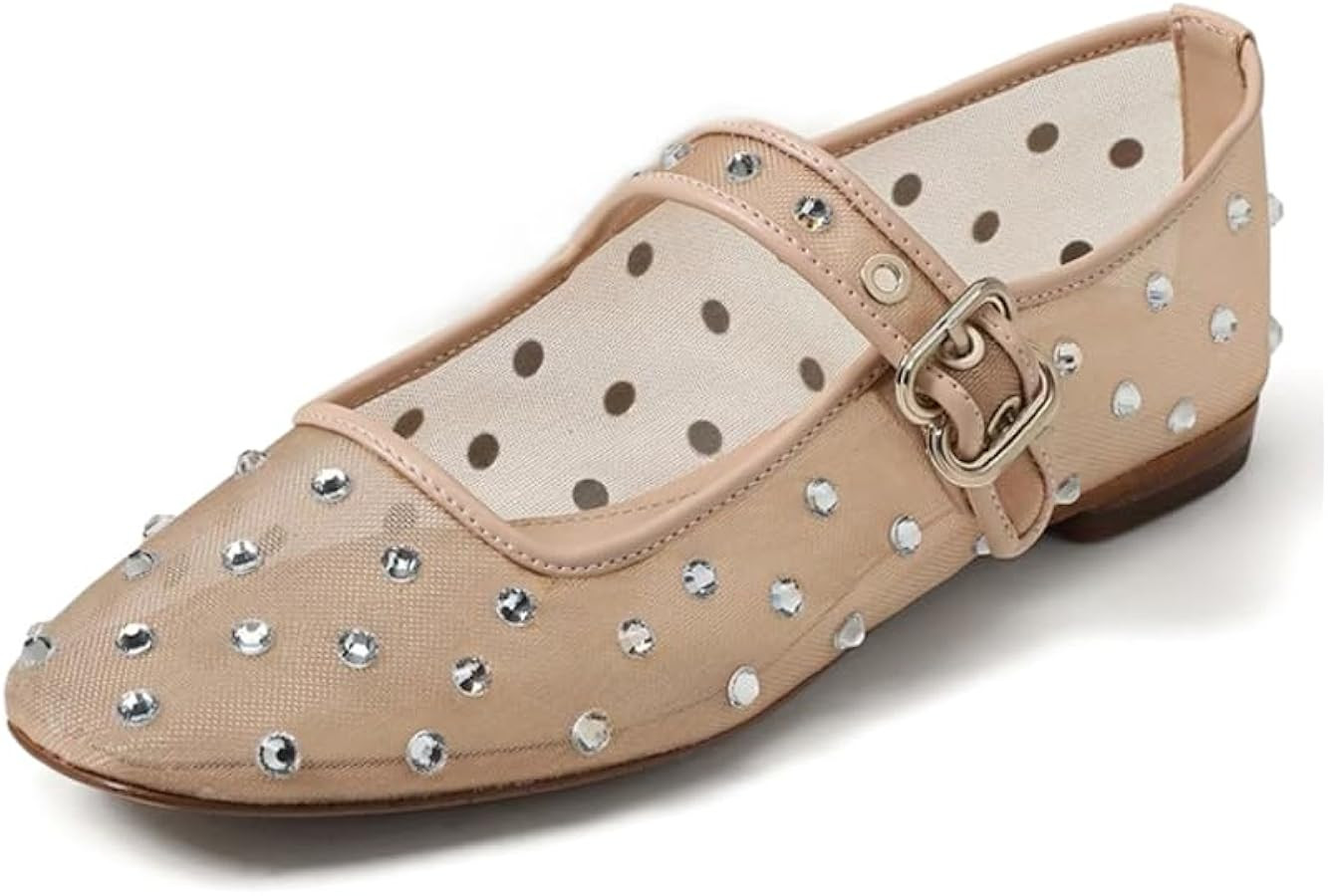 DOEYG Mesh Ballet Flats Shoes for Women Leopard Animal Print Mary Jane Flats Shoes Square Toe Dre... | Amazon (US)
