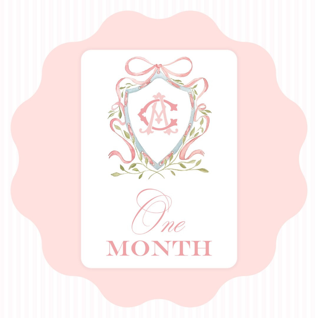 CUSTOM MONOGRAM | Watercolor Crest Milestone Cards, Heirloom Cards for Girls, Baby Shower Gift fo... | Etsy (US)