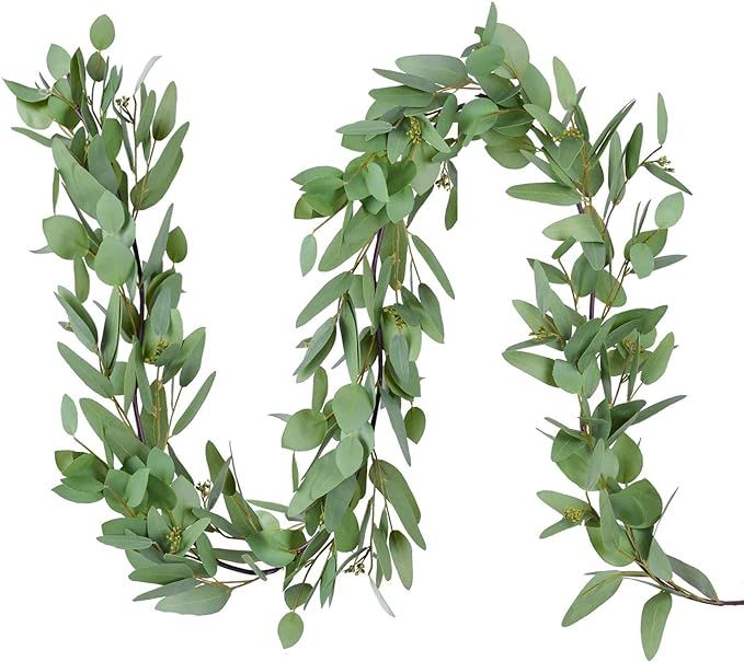 DearHouse 5.5Ft Seeded Eucalyptus Garland, Artificial Vines Faux Eucalyptus Leaves Table Garland ... | Amazon (US)