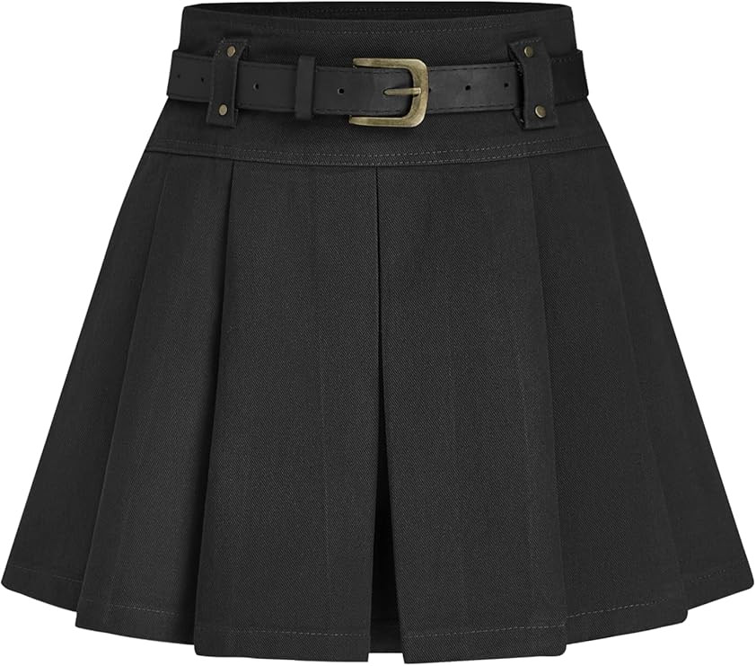 CIDER Mid Waist Solid Pleated Skort with Belt | Amazon (US)