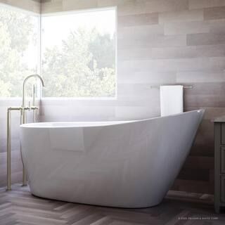 PELHAM & WHITE 60 in. Acrylic Slipper High-Back Stand-Alone Freestanding Flatbottom Bathtub in ... | The Home Depot