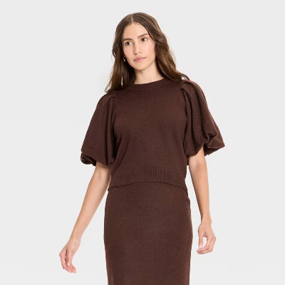 Women's Balloon Short Sleeve Textured Sweater - Future Collective | Target