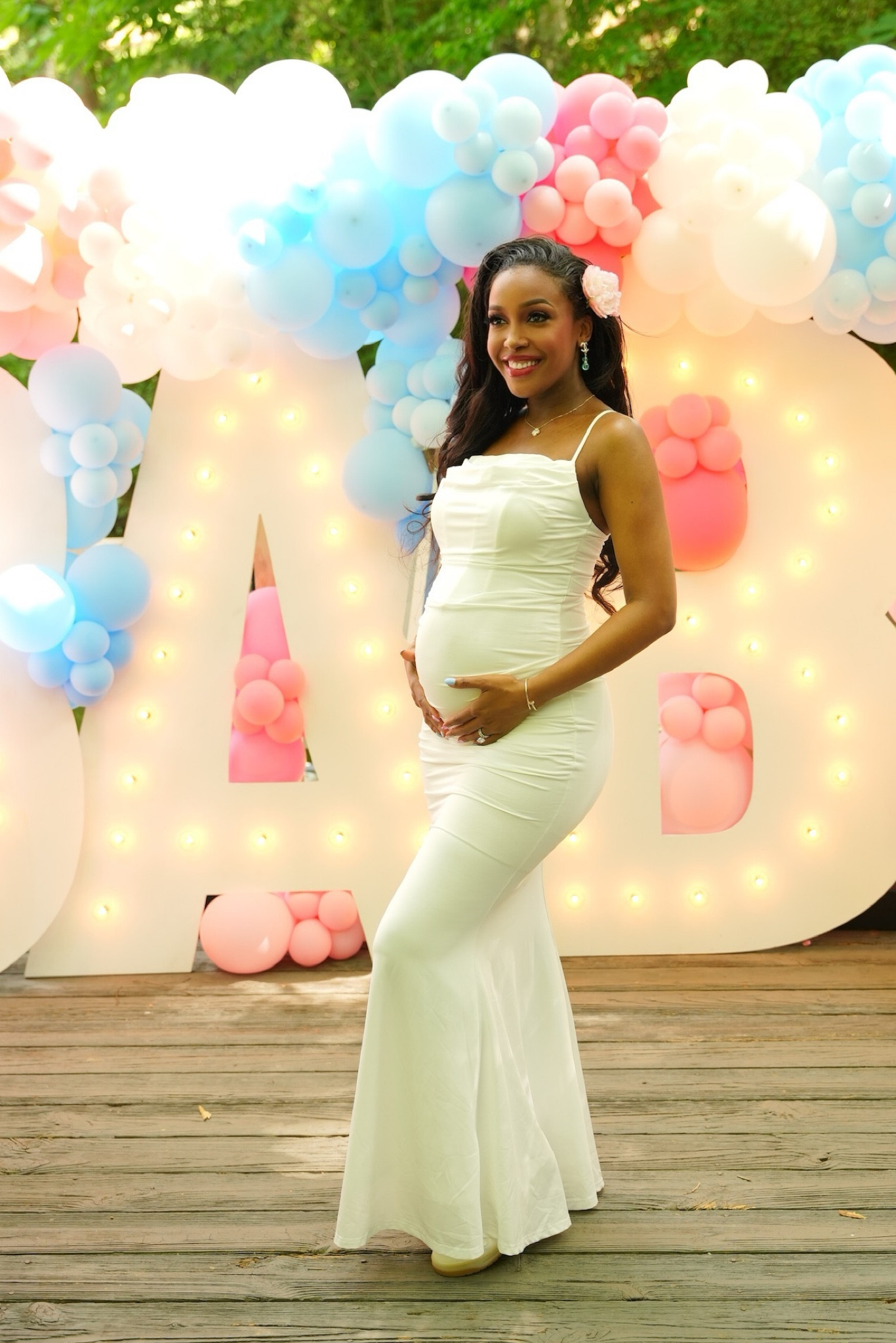 #whitematernitydress The perfect #babyshowerdress. I wore this as my #genderrevealdress and sized up!! It’s super stretchy! LinkedIn my favorite perfect white maternity dresses that I loved to wear when I was pregnant! 

#LTKBump #LTKBaby #LTKFindsUnder50