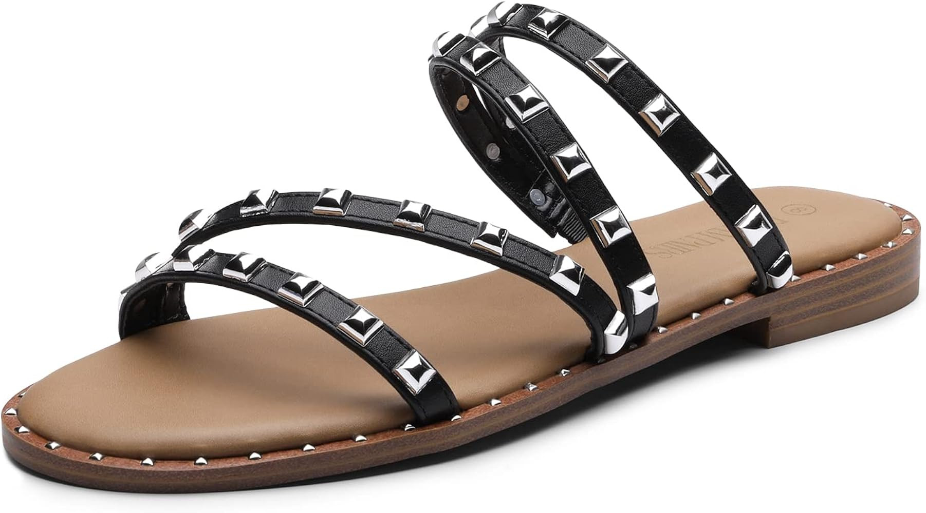 DREAM PAIRS Women's Clear Studded Rhinestone Slide Sandals Slip on Open Toe Cute Flat Sandals for Su | Amazon (US)