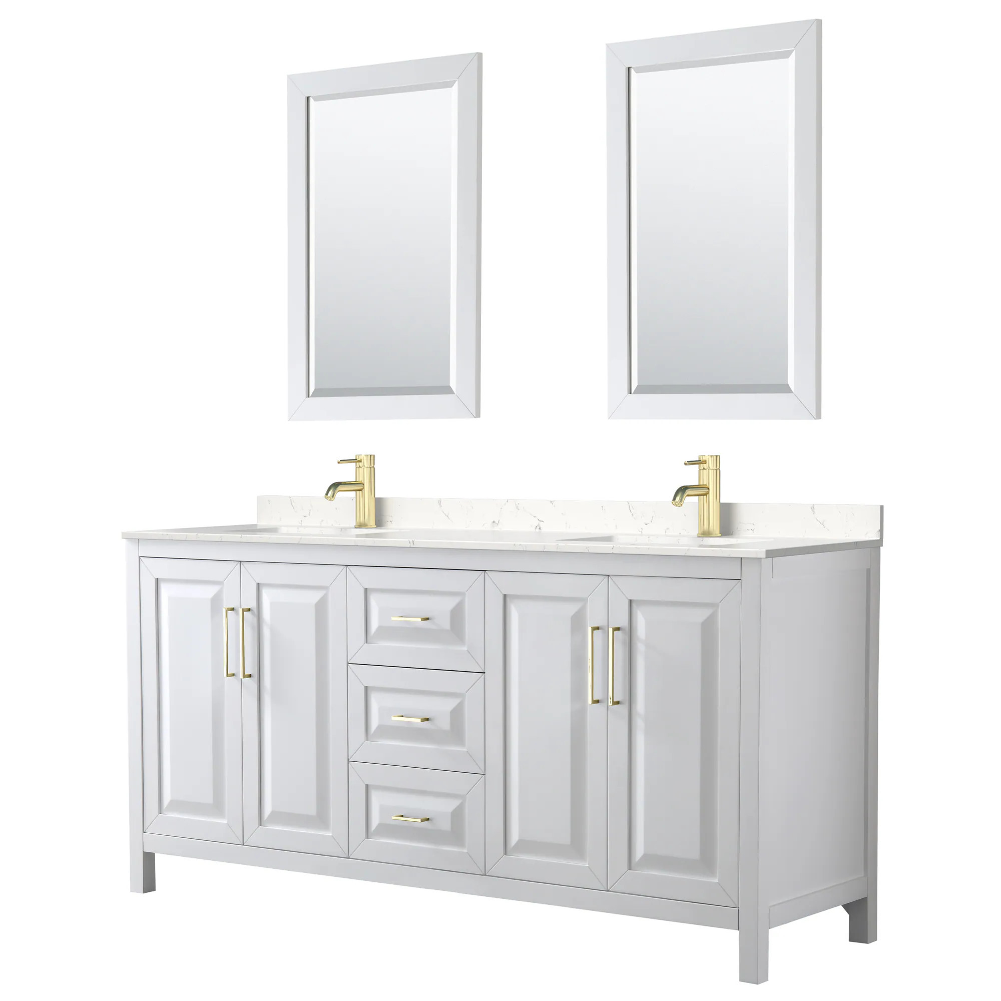 Wyndham Collection Daria 72-in White with Brushed Gold Trim Undermount Double Sink Bathroom Vanity with Carrara Cultured Marble Cultured Marble Top | Lowe's