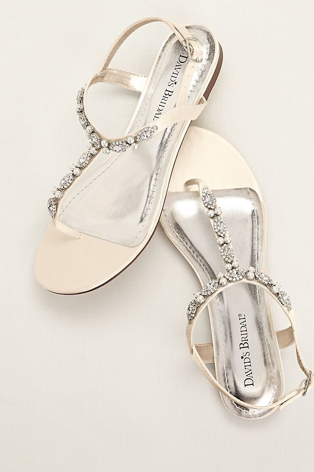 Dyeable Pearl and Crystal Encrusted T-Strap Sandal | Davids Bridal
