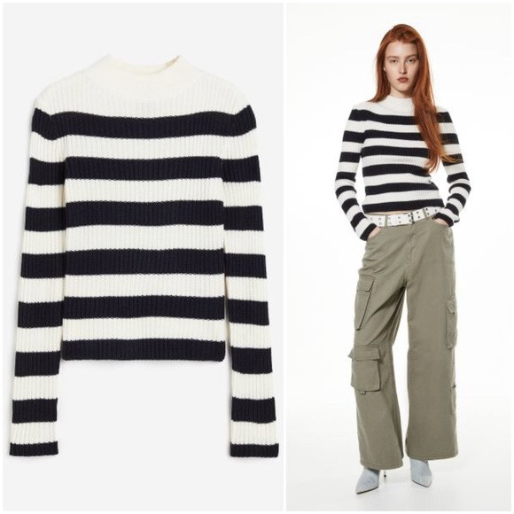 Black/White Striped Rib Knit Sweater | Poshmark