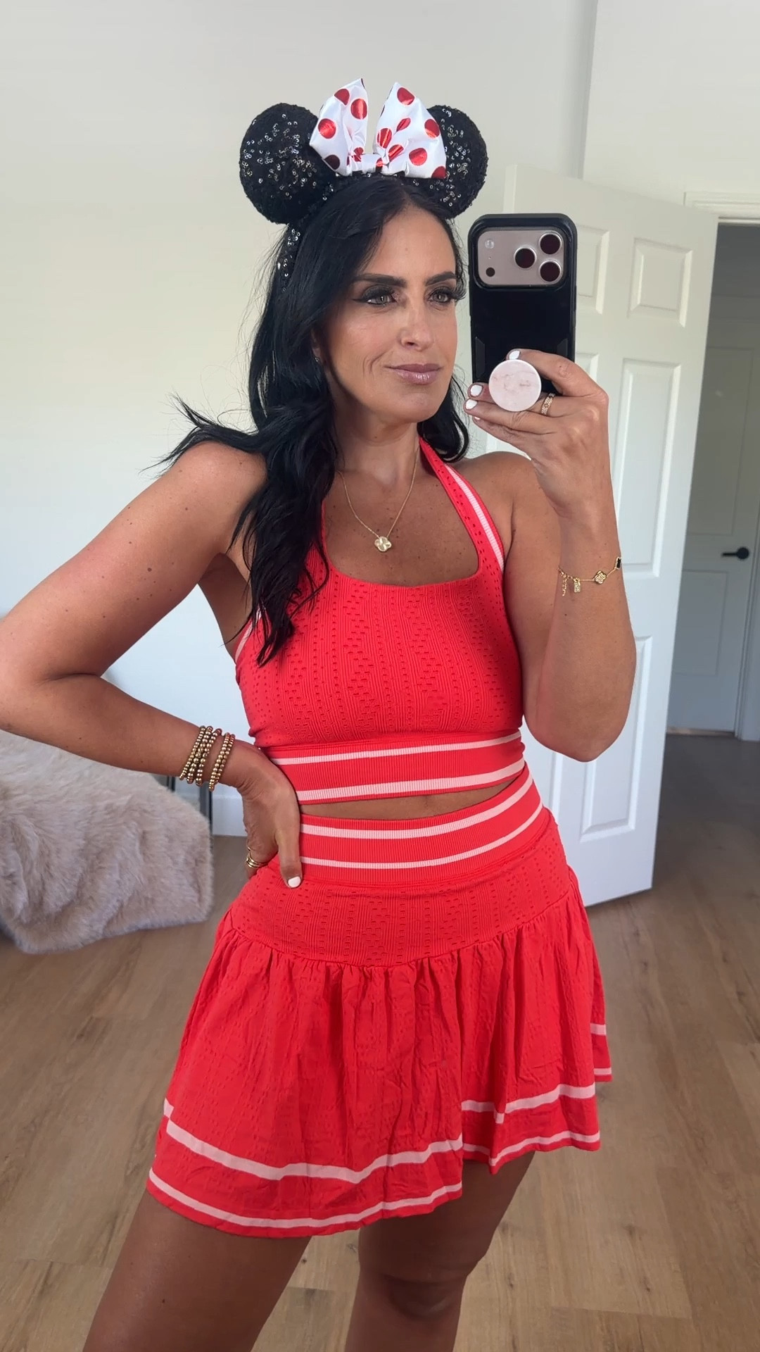 Women’s 2 piece tennis skort set in red from amazon wearing size medium. Looks like the free people advantage set. Comes in over ten colors. Great Disney outfit 