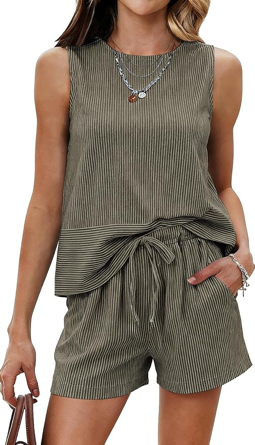 Ekouaer Two Piece Shorts Set for Women Summer Lounge Set Casual Sleeveless Tank Top 2026 Matching... | Amazon (US)