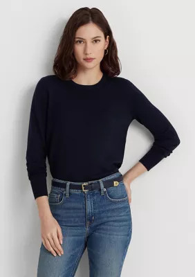 Lauren Ralph Lauren Women's Cotton-Blend Sweater, Navy Blue, XS | Belk