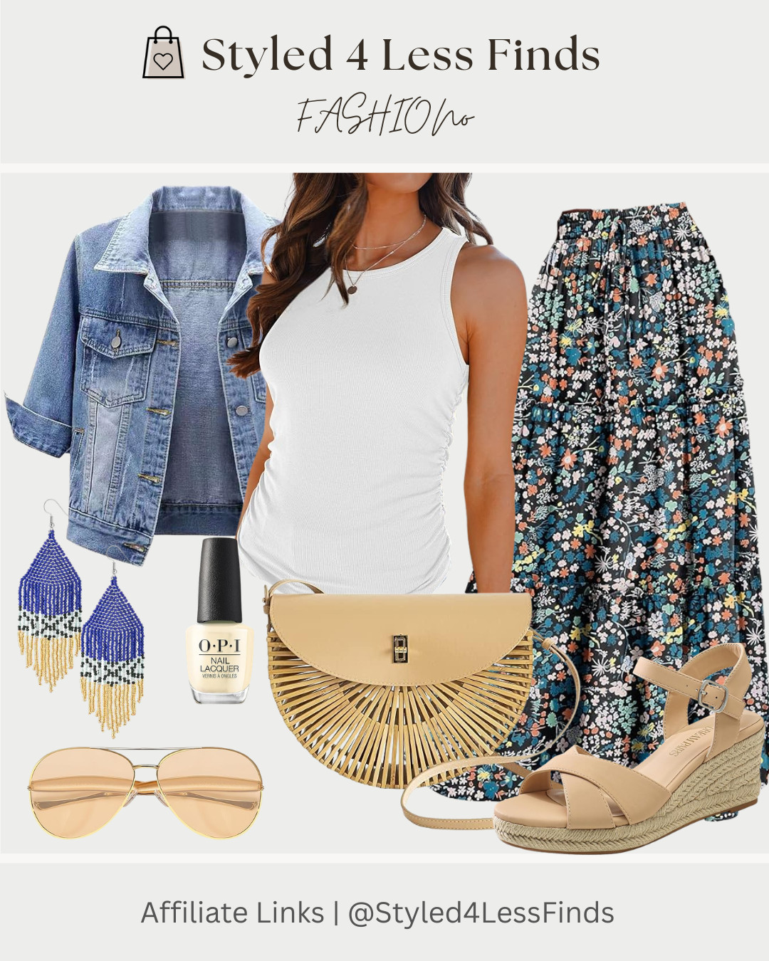 Loving this easy spring outfit — comfy, cute, and perfect for everyday style! 🌿✨
The denim jacket + tank + floral skirt combo is such a timeless go-to.

Style Tip: Balance a flowy printed skirt with a fitted top to keep your silhouette looking clean and effortless. Add neutral accessories to make the colors pop! 

 #LTKcanada #LTKover50style #LTKstyletip
