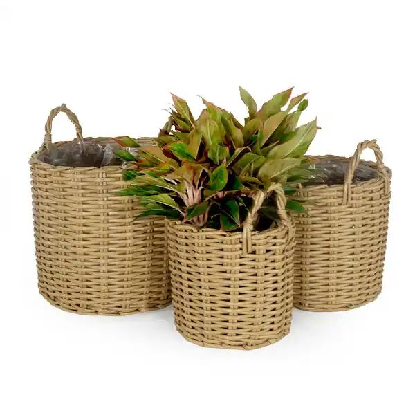 DTY Signature Set of 3 Multi-purposes Basket with handle - Hand Woven Wicker - Tan | Bed Bath & Beyond