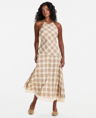 Women's Cotton Plaid Cami-Strap Asymmetric Dress | Macy's
