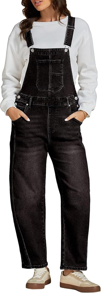 luvamia Barrel Leg Overalls for Women Baggy Bib Stretchy Denim Jumpsuit Loose Fit Jean Overall Ju... | Amazon (US)