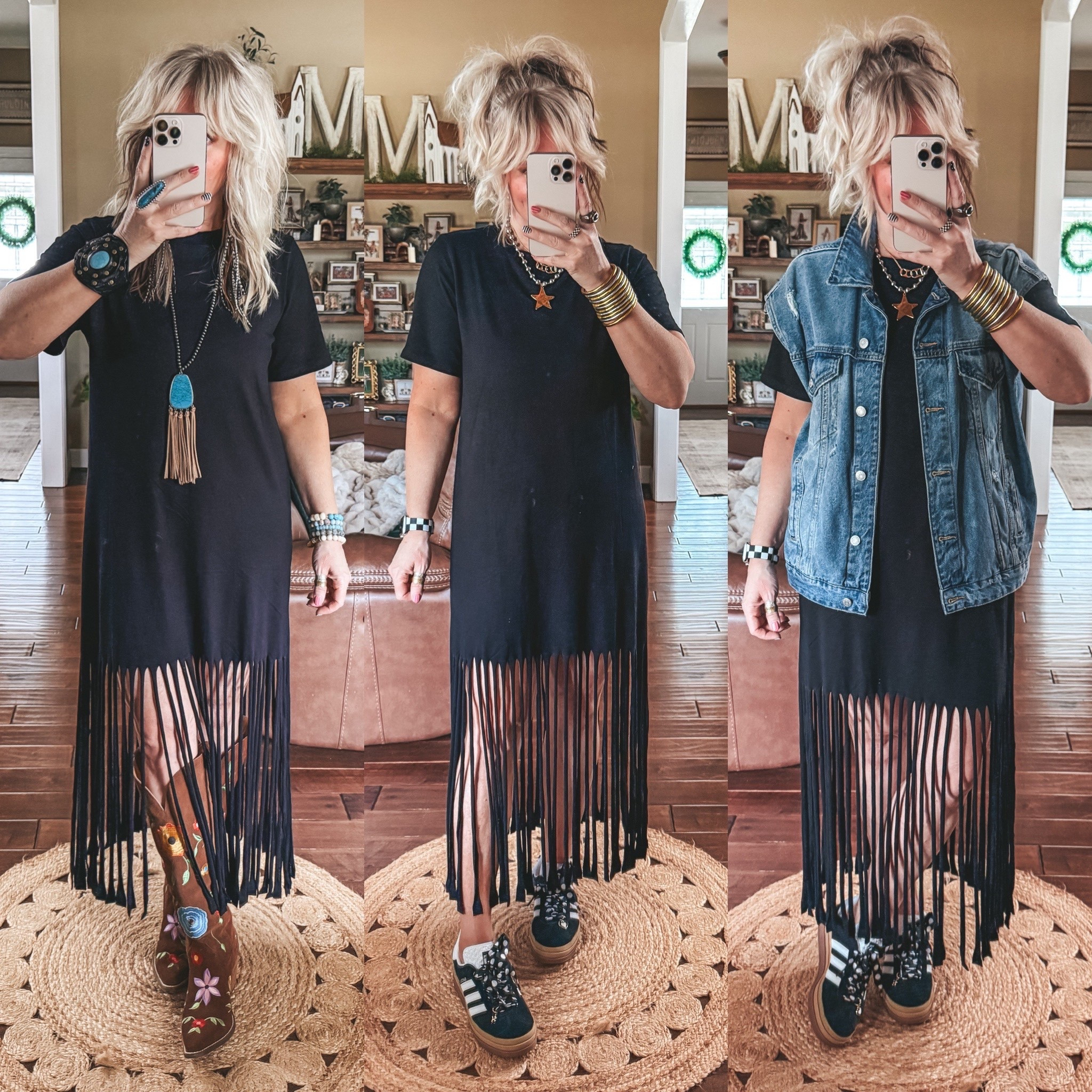 This T-shirt dress comes in more colors and on sale for $20. 
✂️I cut the bottom to fringe it. I’m in a size medium. 
✨Turqouise jewelry save with code MANDIE20MAULDIN if it’s not on sale. 

#LTKootd #LTKOver40 #LTKSaleAlert