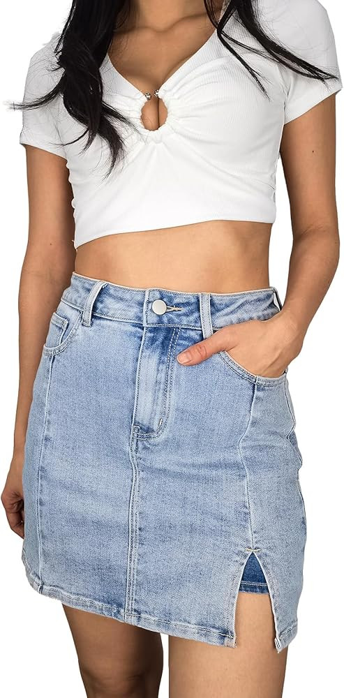 Womens Skort Denim Mini Skirt for Women High Waisted Stretchy Jean Skirt with Slit Jean Skorts Sh... | Amazon (US)