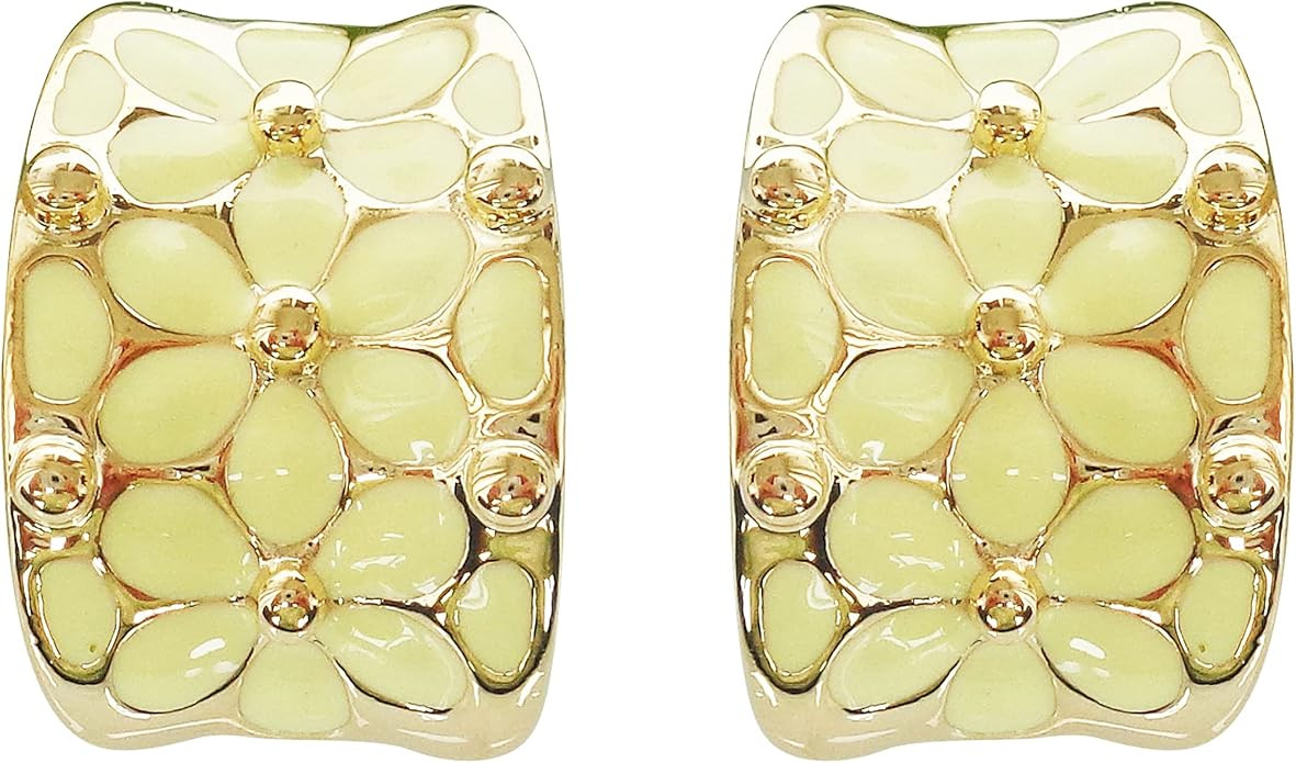 Navachi 18k Gold Plated Square Rainbow Colorful Enamel Leaves Flower Omega Back Earrings | Amazon (US)