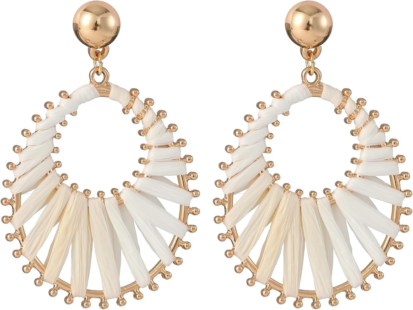 Viva Joya White Ombre Boho Raffia Teardrop Earrings for Women Teen Girls, Large Statement Drop Da... | Amazon (US)