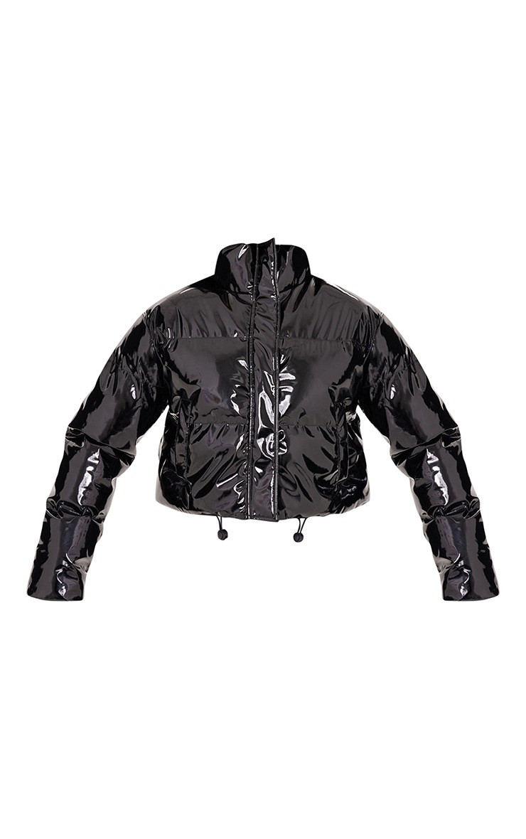 Black Vinyl Bubble Puffer Jacket | PrettyLittleThing US