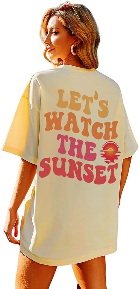 COZYEASE Women's Graphic Tees Tops Short Sleeve Round Neck Casual Oversized T Shirts | Amazon (US)