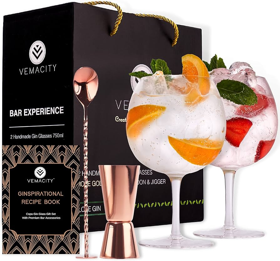Gin Tonic Gläser Set für Gin-Liebhaber - 2 x Handgefertigten Gin Gläser | Kostenloses Rezept E... | Amazon (DE)