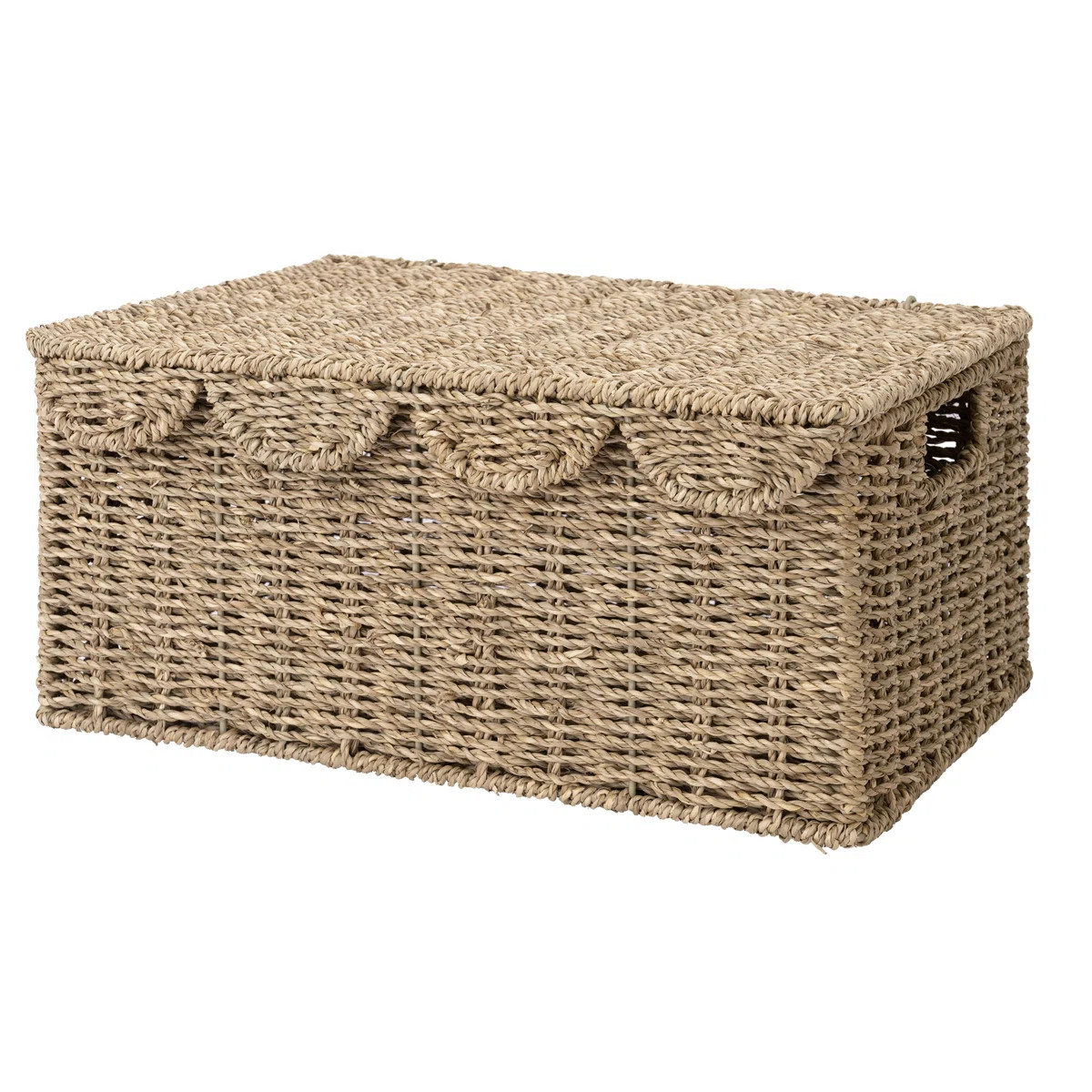 StorageWorks Scalloped Edge Wicker Basket with lid, Wicker Storage Basket with Built-in Handles, ... | Wayfair North America