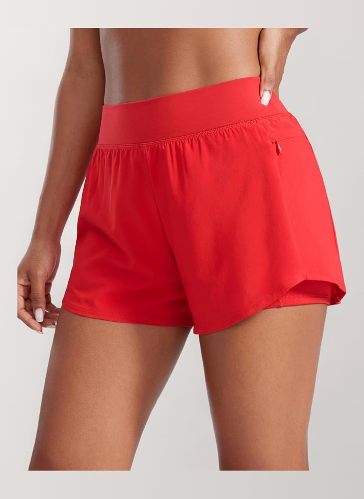 CRZ YOGA Womens Double Layer Running Shorts 3" - High Waisted 2 in 1 Workout Tennis Activewear wi... | Amazon (UK)