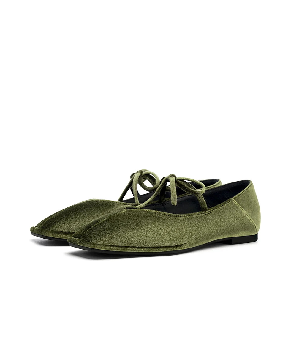 Mellow | Square Toe Mary Jane Flats (Velvet) | Fitory Footwear US