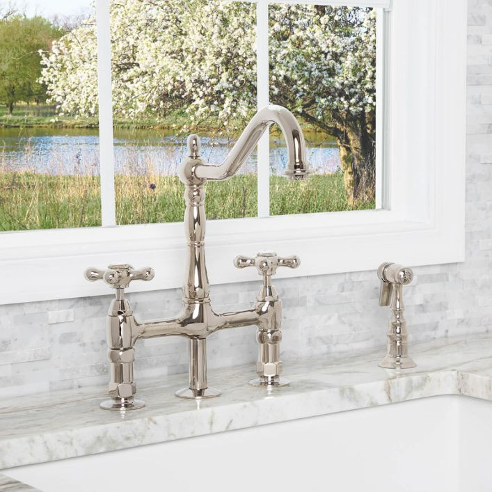 2 Handle Bridge Style Kitchen Faucet With Metal Cross Handles | Vintage Tub & Bath