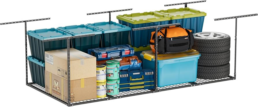 Soywey 4 x 8 FT Overhead Garage Storage Rack, Adjustable Ceiling Storage Racks, Garage Shelving H... | Amazon (US)