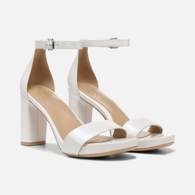 Naturalizer Joy Dress Sandals, White Leather, 9.5M Platform Heel | Naturalizer