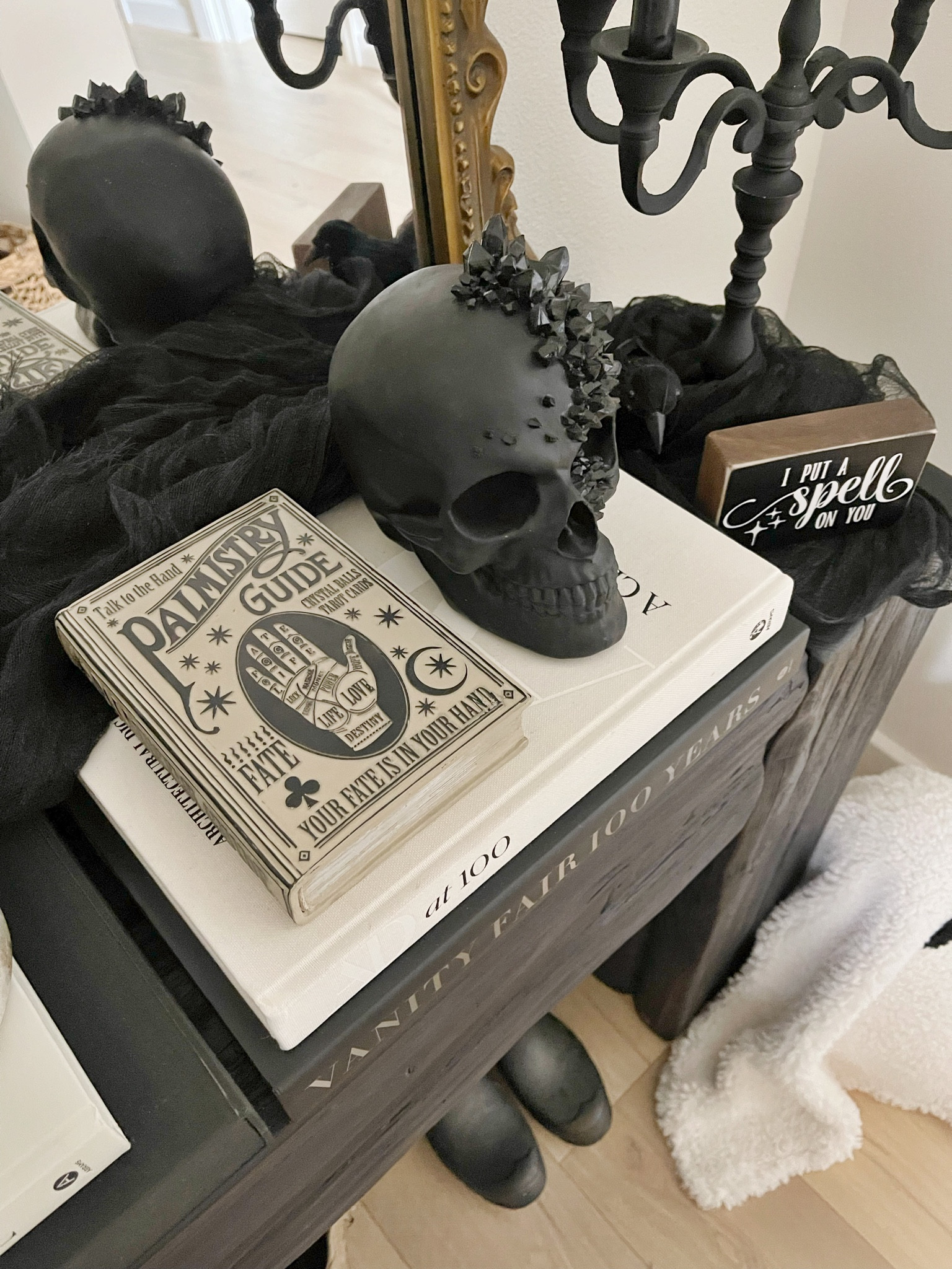 H A L L O W E E N \ festive decor going up in my entryway! Skull, book, candelabra and sign!🖤 Halloween favorites!

#LTKhome #LTKHalloween