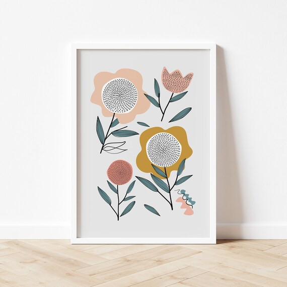 Pink Floral Printable Wall Art Abstract Flower Art Print - Etsy | Etsy (US)