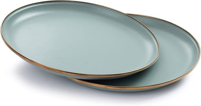 Barebones Enamel Deep Plate - Set of 2 Dinner Plates - Hand-Finished Baked Stainless Steel Trim P... | Amazon (US)