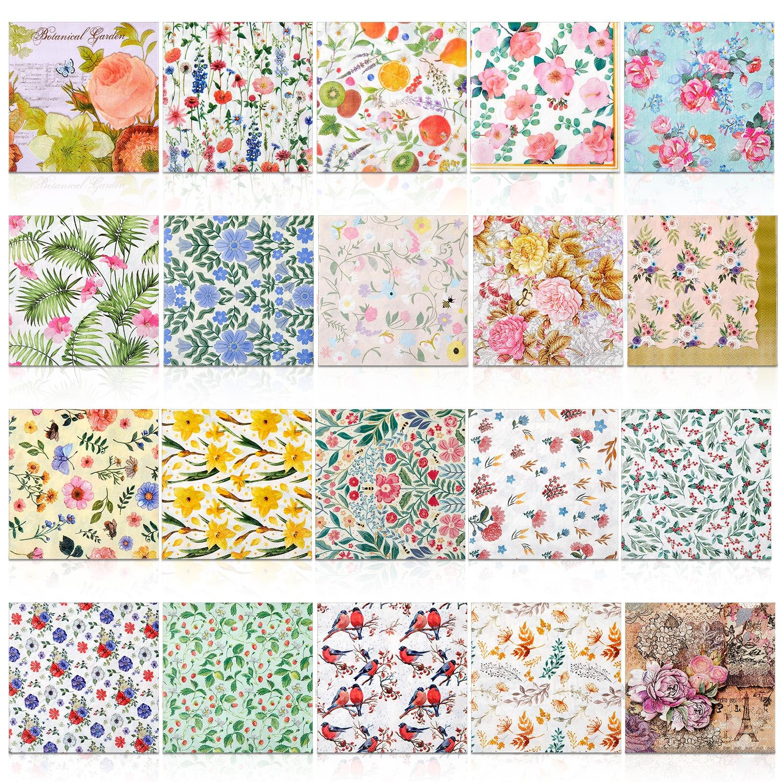 Crtiin 20 Pack Assorted Floral Napkins for Decoupage Toile Napkins Flower Cocktail Decorative Pap... | Amazon (US)