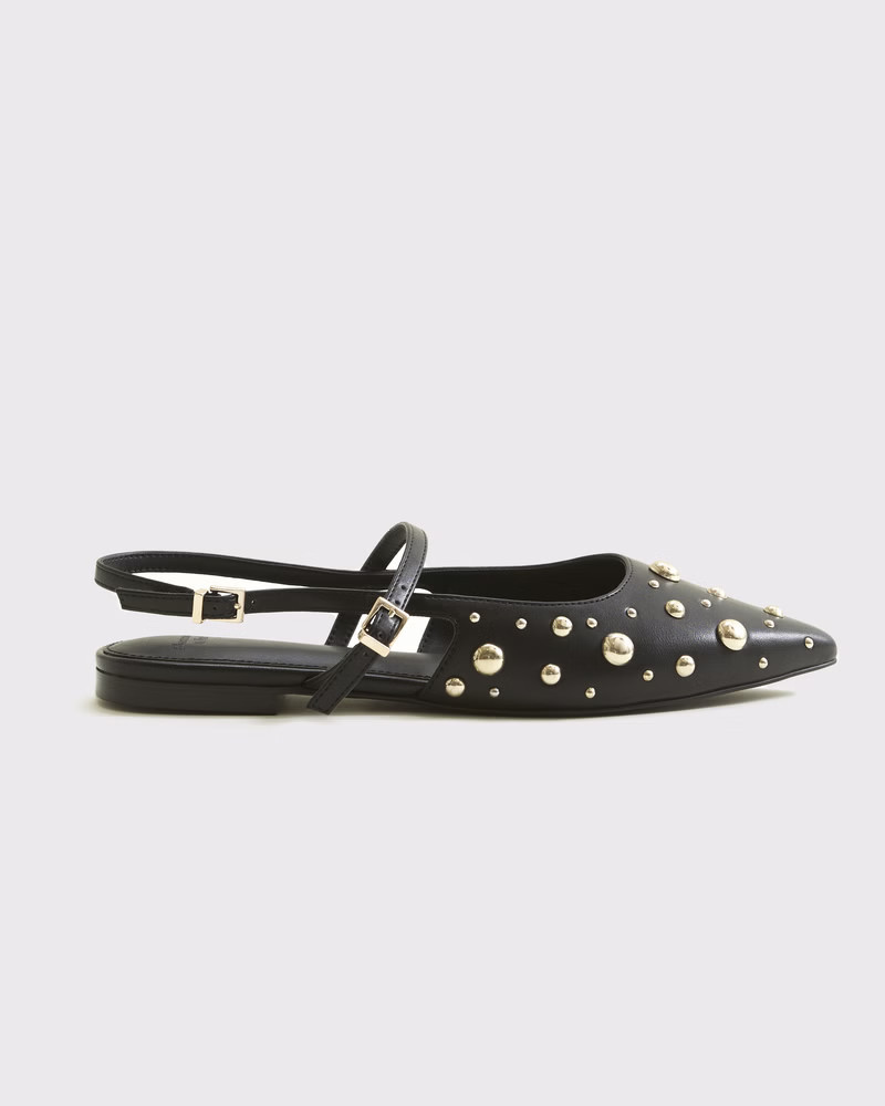 Abercrombie & Fitch Women's Slingback Flats in Black Studded - Size 10.5 | Abercrombie & Fitch (US)