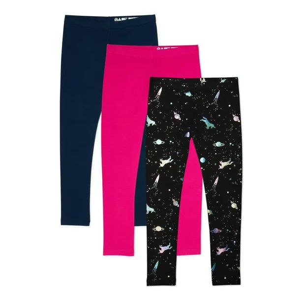 Wonder Nation Girls Printed and Solid Leggings, 3 Pack, Sizes 4-18 & Plus | Walmart (US)