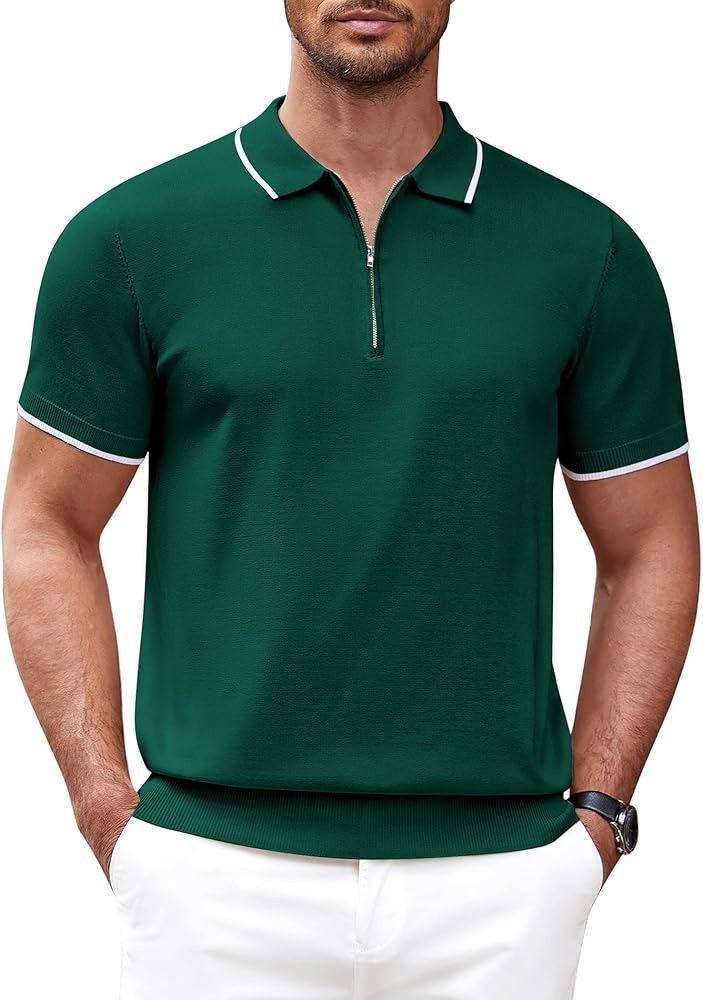 COOFANDY Men's Zipper Polo Shirt Casual Knit Short Sleeve Polo T Shirt Classic Fit Shirts | Amazon (US)